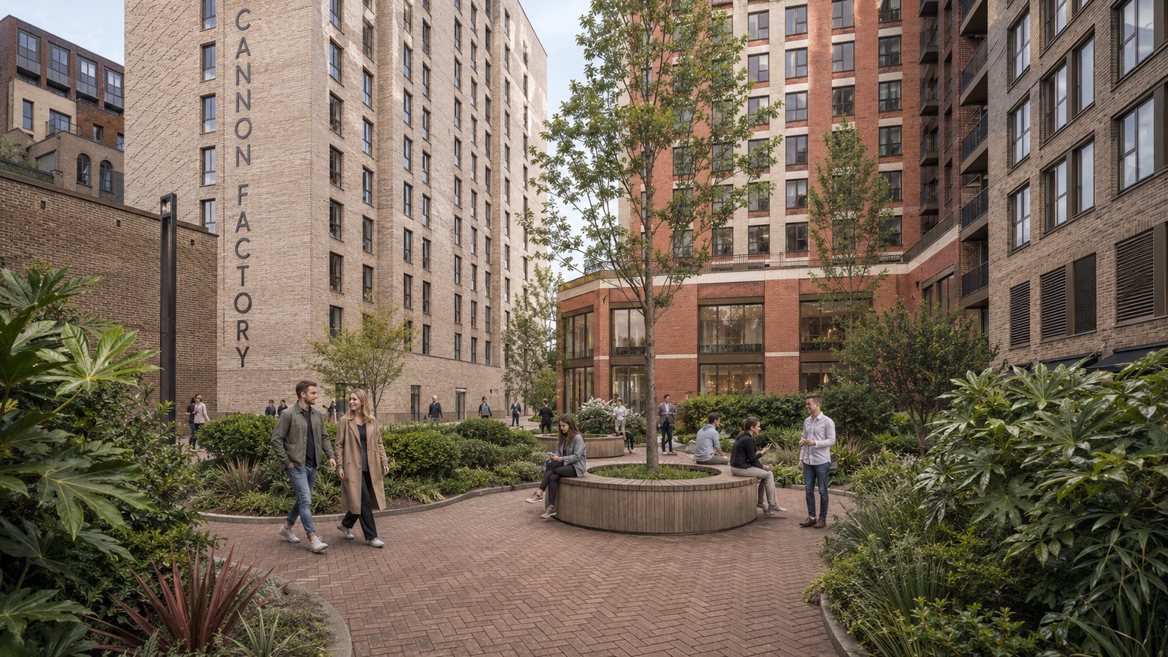 Landscaped courtyard and public realm at a Re:shape residential development